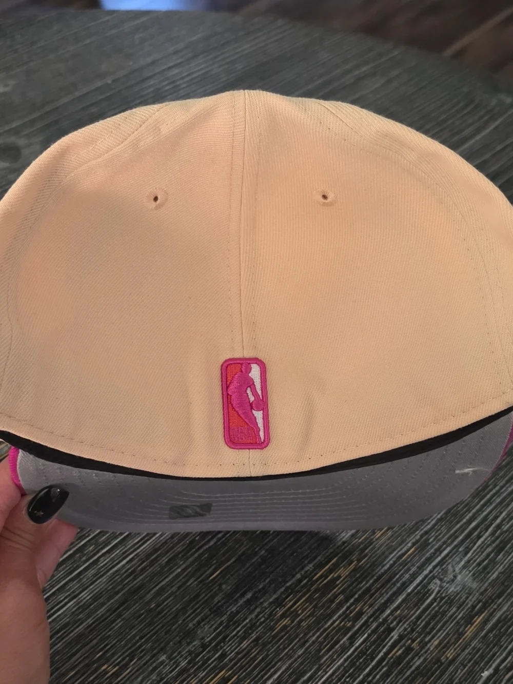 New Era Golden State Warriors Peach Crown Pink Visor Fitted Hat